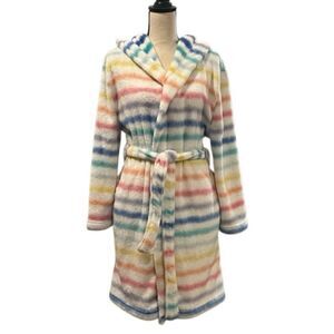 Pottery Barn Teen Hooded Rainbow Stripe Plush Robe
